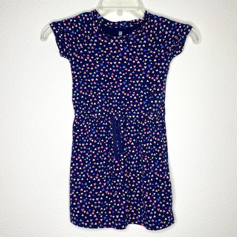 Baby GAP, girl's 5, rainbow heart casual dress with elastic waist, short sleeves